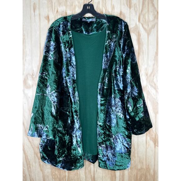 Eva Franco Green Floral Velvet Bloom Car Coat Jacket Dark Romantic Boho Medium - Picture 4 of 8